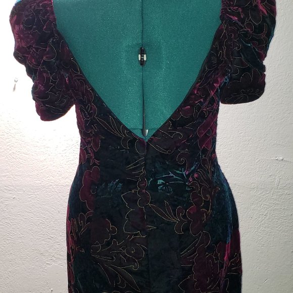 Vintage 80s Velvet Floral Cocktail Dress - LA GLO - Size 9/10 - Picture 2 of 4